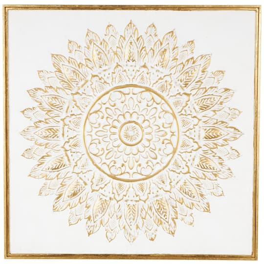 40" x 40" Gold & White Metal Floral Leaf Mandala Wall Décor